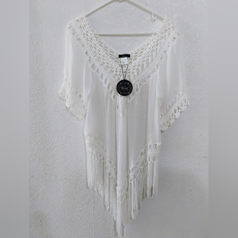White Crochet Fringe Top